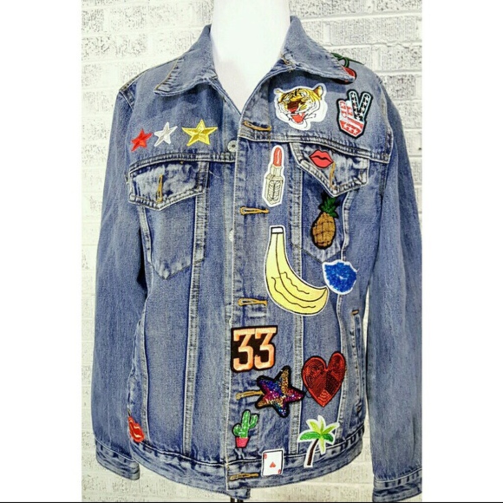 Sunset and Spring Blue Denim Patched Jean Jacket